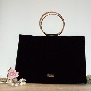 CAROLINA HERRERA Good Girl Black Velvet Gold Hoop Handle Tote Bag | 10 x 14